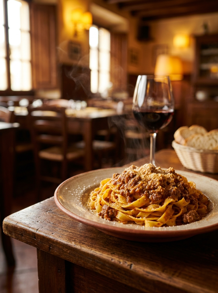 A plate of handmade pasta in warm light