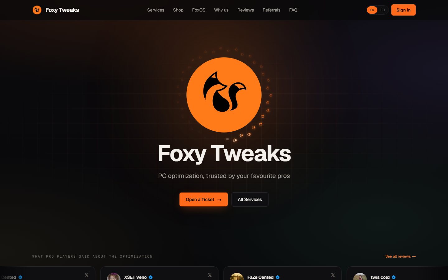 Foxy Tweaks PC optimization service homepage